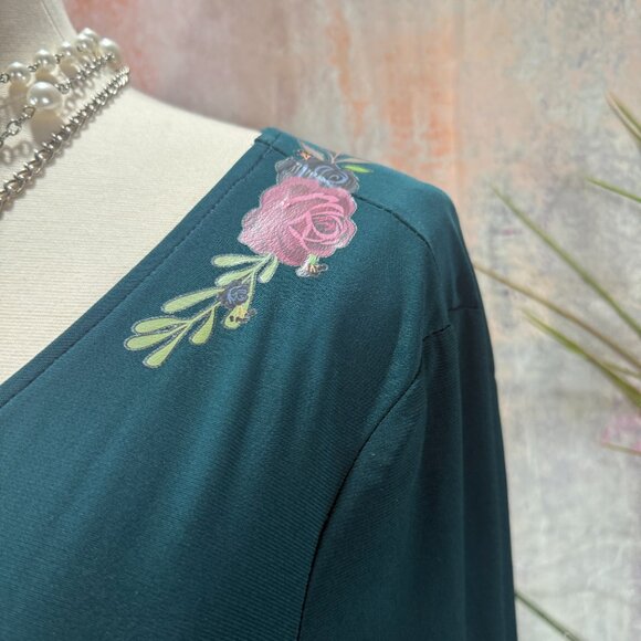 NEW 📌MN Neiman Marcus Teal Timeless Long Sleeves Plus Size Swing Dress - Picture 6 of 16